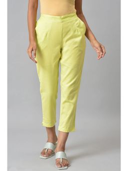Aurelia - Lemon Yellow Cotton Flax Women Trousers