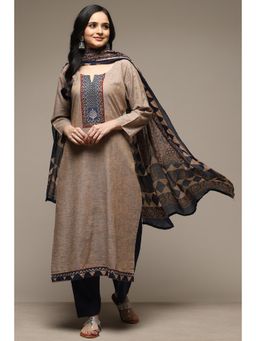 Biba - Brown Cotton Unstitched Suit (Set of 3)