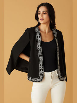 BOHO-CHIC By Sukriti Jain - Womens Cherry Blossom Embroidered Monochrome Cape