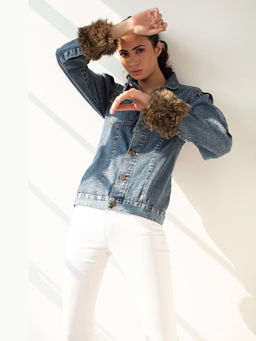 BOHO-CHIC By Sukriti Jain - Womens Fur Trimmed Denim Jacket
