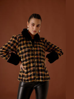 BOHO-CHIC By Sukriti Jain - Womens Fur Trimmed Tweed Blazer