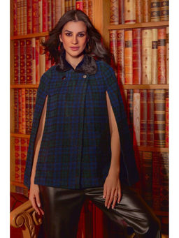 BOHO-CHIC By Sukriti Jain - Womens Plaid Tweed Fur Trimmed Cape Coat