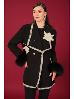 BOHO-CHIC By Sukriti Jain - Womens The Flower Applique Coat- Black