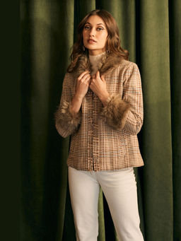 BOHO-CHIC By Sukriti Jain - Womens Fur Trimmed Tweed Blazer