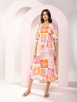 Poppi - Womens White Shelly Printed Midi Dress