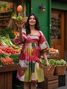 Poppi - Womens Multi-Color Fluoridise Printed Dress