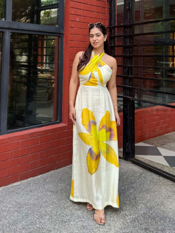 Poppi - Womens Off White Daisy Printed Strappy Maxi Dress