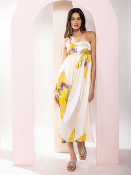 Poppi - Womens Off White Daisy Printed Strappy Dress