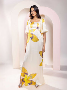 Poppi - Womens Off White Daisy Printed Maxi Dress