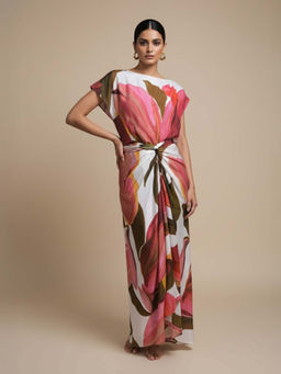 Poppi - Womens White Rosa Printed Top With Attached Wrap Skirt Dress