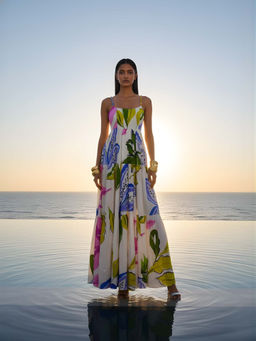 Poppi - Womens White Lily Printed Tiered Maxi Dress