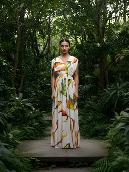 Poppi - Womens White Ivy Printed V Neck Maxi Dress