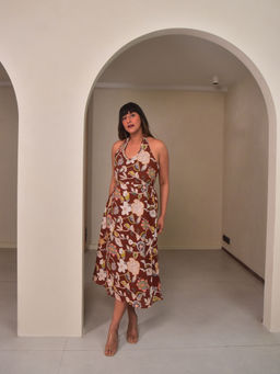 WHY SO BLUE - Womens Brown Sola Halter Dress