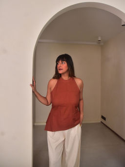 WHY SO BLUE - Womens Brown Rae Asymmetrical Top