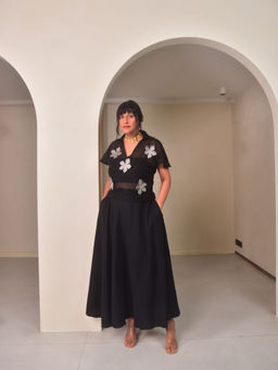 WHY SO BLUE - Womens Black Zoey Applique Co-Ord Set