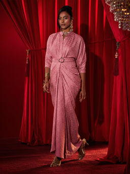 House of Fett - Womens Pink Belrose Pleated Gown with Belt