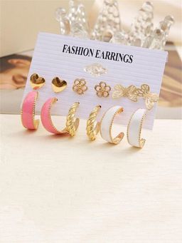 Jewels Galaxy - Gold Plated Pink and Gold Studs and Hoop Earrings Set of 6