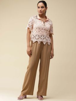 Label Ritu Kumar - Pink Schiffli Polo T-Shirt with Camisole (Set of 2)