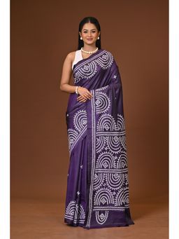 Ramshyam Collection - Purple Blended Silk Kantha Saree with Unstitched Blouse