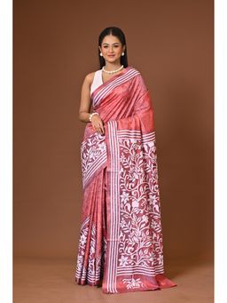 Ramshyam Collection - Peach Blended Silk Kantha Saree with Unstitched Blouse
