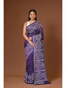 Ramshyam Collection - Purple Blended Silk Kantha Saree with Unstitched Blouse