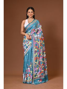 Ramshyam Collection - Blue Blended Silk Kantha Saree with Unstitched Blouse