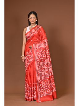 Ramshyam Collection - Red Blended Silk Kantha Saree with Unstitched Blouse
