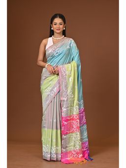 Ramshyam Collection - Multi-Color Blended Silk Kantha Saree with Unstitched Blouse