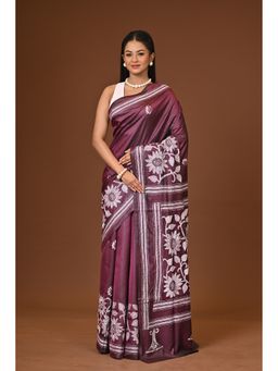Ramshyam Collection - Wine Blended Silk Kantha Saree with Unstitched Blouse