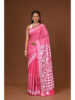 Ramshyam Collection - Pink Blended Silk Kantha Saree with Unstitched Blouse