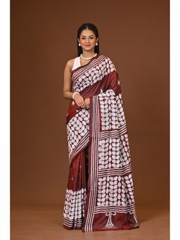 Ramshyam Collection - Brown Blended Silk Kantha Saree with Unstitched Blouse