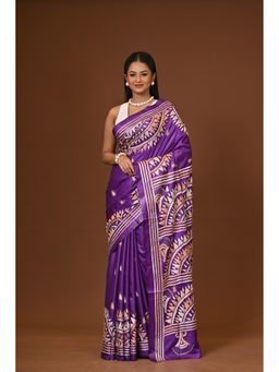 Ramshyam Collection - Purple Blended Silk Kantha Saree with Unstitched Blouse