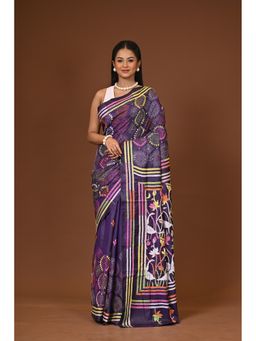 Ramshyam Collection - Navy Blue Blended Silk Kantha Saree with Unstitched Blouse