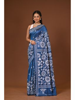 Ramshyam Collection - Blue Blended Silk Kantha Saree with Unstitched Blouse