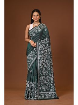 Ramshyam Collection - Green Blended Silk Kantha Saree with Unstitched Blouse