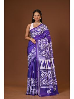 Ramshyam Collection - Purple Blended Silk Kantha Saree with Unstitched Blouse