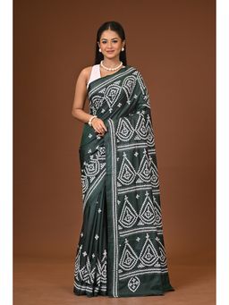 Ramshyam Collection - Green Blended Silk Kantha Saree with Unstitched Blouse
