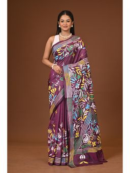 Ramshyam Collection - Burgundy Blended Silk Kantha Saree with Unstitched Blouse