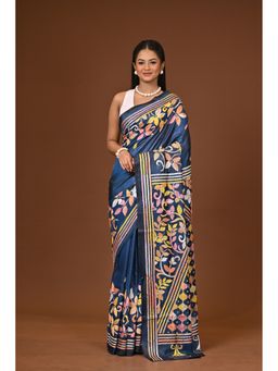 Ramshyam Collection - Navy Blue Blended Silk Kantha Saree with Unstitched Blouse