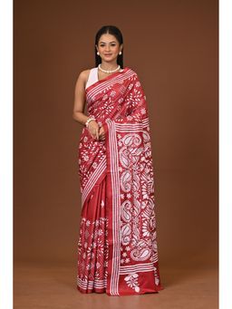 Ramshyam Collection - Red Blended Silk Kantha Saree with Unstitched Blouse