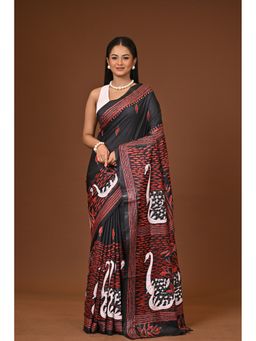 Ramshyam Collection - Black Blended Silk Kantha Saree with Unstitched Blouse