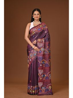 Ramshyam Collection - Purple Blended Silk Kantha Saree with Unstitched Blouse