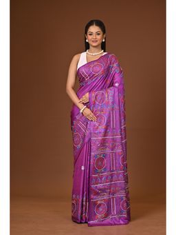 Ramshyam Collection - Purple Blended Silk Kantha Saree with Unstitched Blouse
