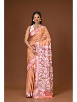 Ramshyam Collection - Peach Blended Silk Kantha Saree with Unstitched Blouse