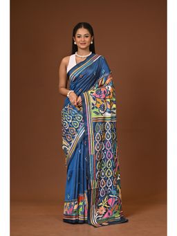 Ramshyam Collection - Navy Blue Blended Silk Kantha Saree with Unstitched Blouse