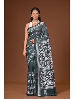Ramshyam Collection - Green Blended Silk Kantha Saree with Unstitched Blouse