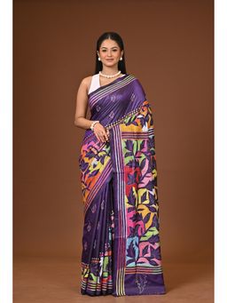 Ramshyam Collection - Purple Blended Silk Kantha Saree with Unstitched Blouse
