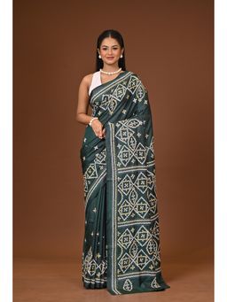 Ramshyam Collection - Green Blended Silk Kantha Saree with Unstitched Blouse