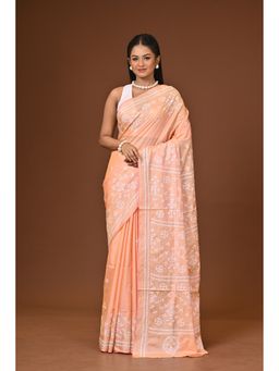 Ramshyam Collection - Peach Blended Silk Kantha Saree with Unstitched Blouse
