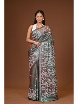 Ramshyam Collection - Green Blended Silk Kantha Saree with Unstitched Blouse